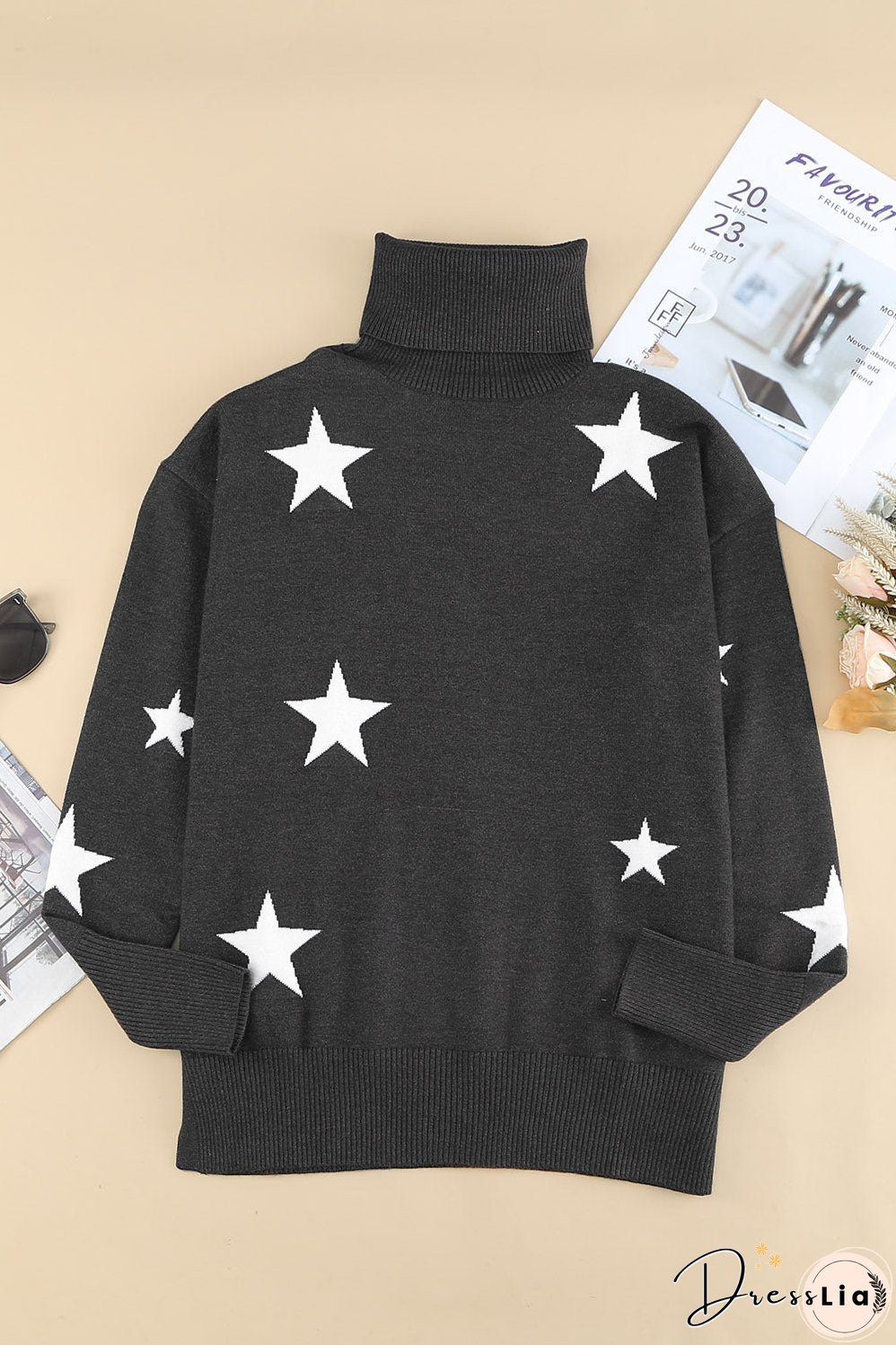 Turtleneck Star Print Sweater