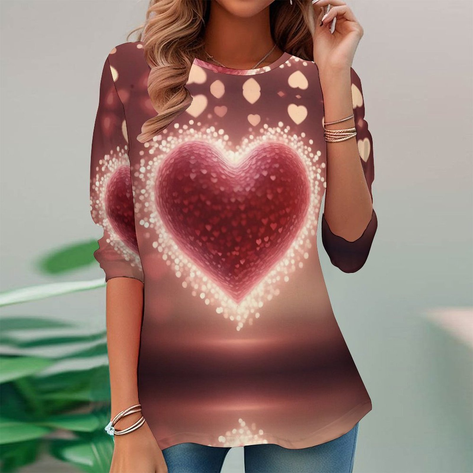 Women Long Sleeve V-neck Graphic Floral Printed Top