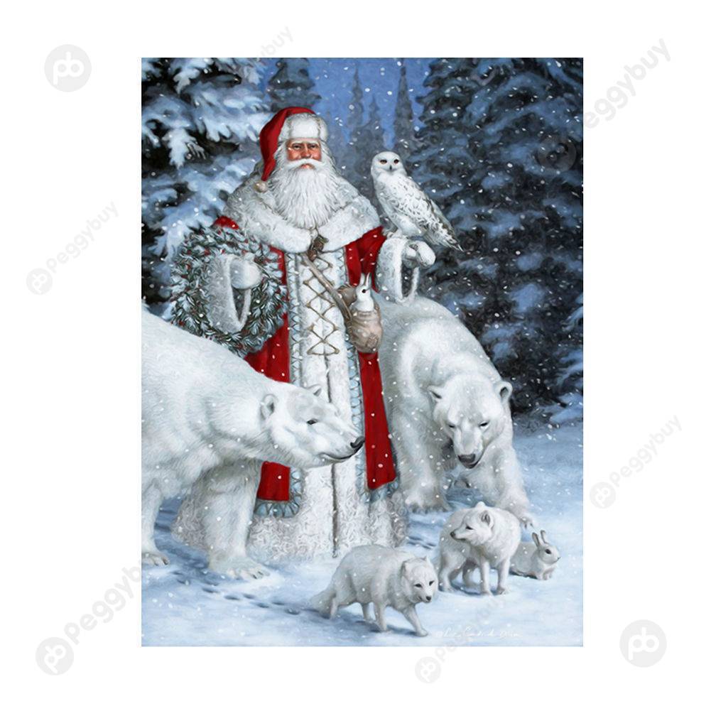 

30*40CM Round Drill Diamond Painting-Santa Claus With Bear, 501 Original