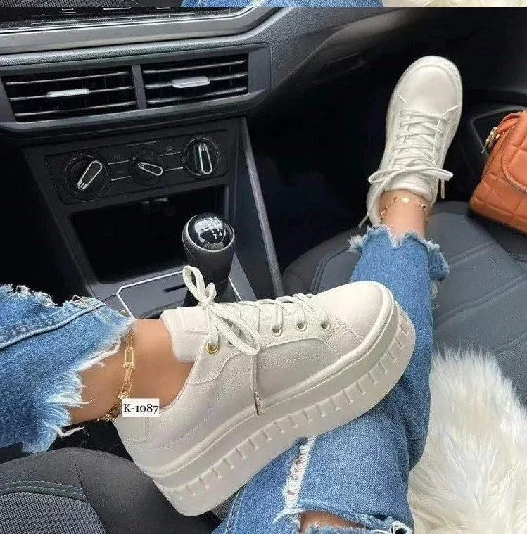 Yyvonne Single Shoe Thick Soles With Small White Shoes Women's Loose Cream Soles Sports Style Pure Color Board Shoes Wish