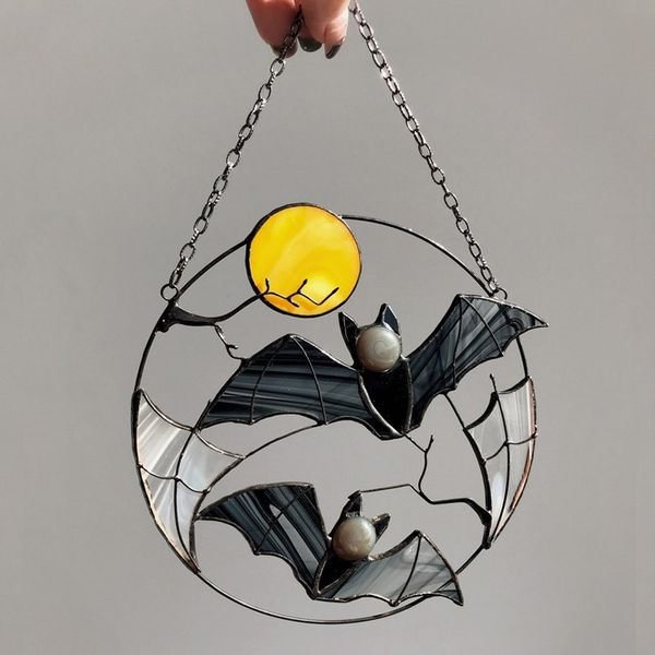 Bat Moon Halloween Stain Glass Home Decor
