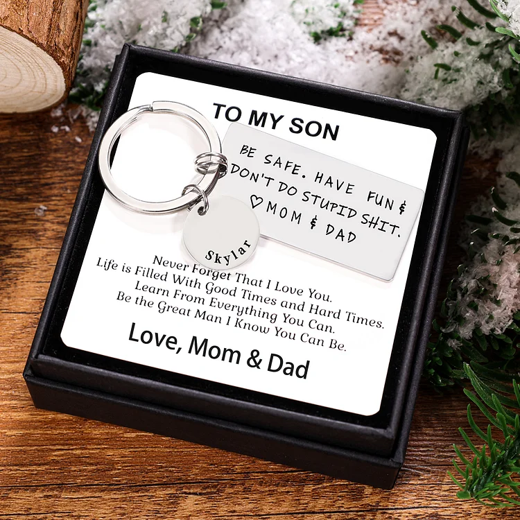 To My Son & Daughter Don't Do Stupid Custom Name Funny Keychain Gift Set
