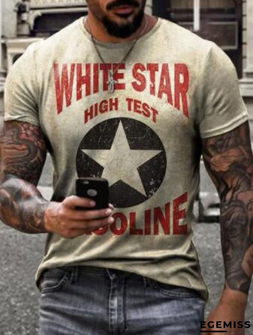 Men's Animation Loose Youth Sports Round Neck Bottomed T-shirt | EGEMISS