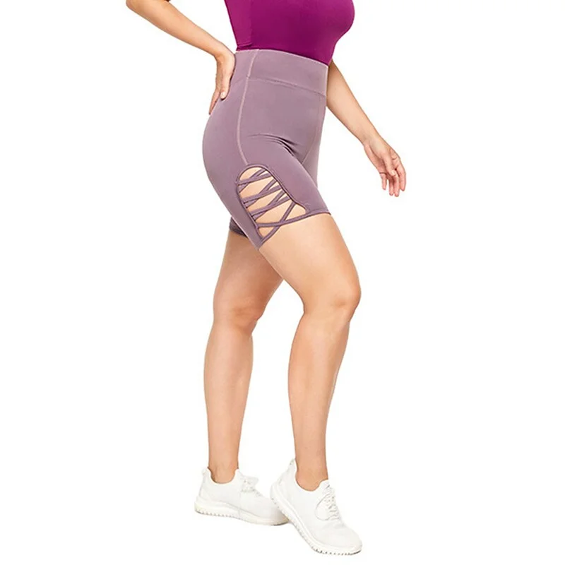 Women's Yoga Shorts Cut Out Tummy Control Butt Lift Quick Dry High Waist Yoga Fitness Gym Workout Shorts Bottoms Purple Spandex Plus Size Sports Activewear High Elasticity Skinny | IFYHOME