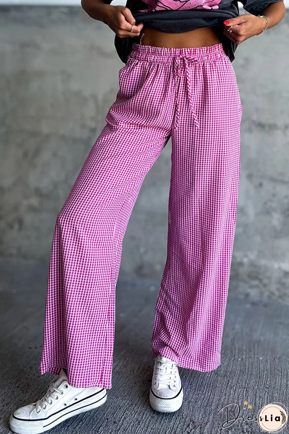 Plaid Wide Leg Pants with Pockets