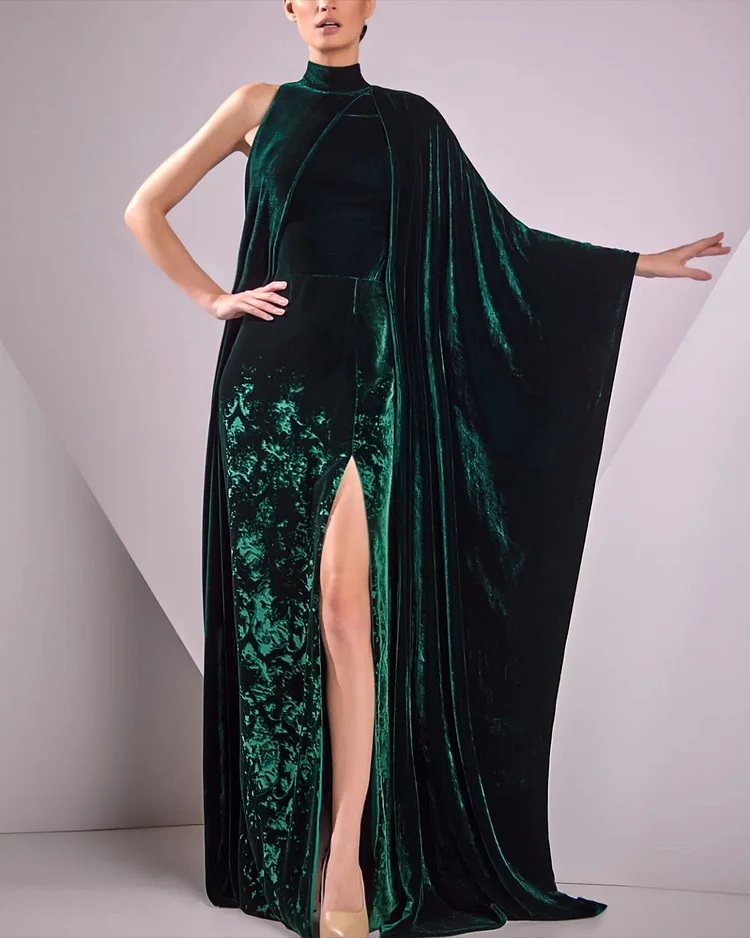 Women's Slit Shawl Velvet Dress