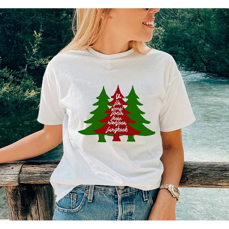 BTS Christmas Tree Graphic Logo T-Shirt