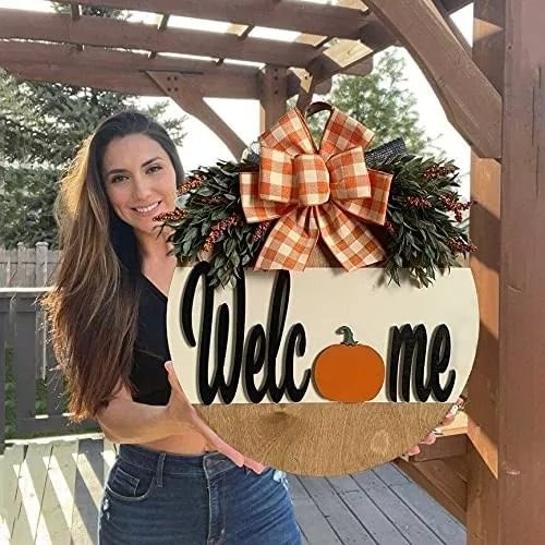 Halloween Hanger Farmhouse Pumpkins Wreath Front Door Wall Decor、、sdecorshop