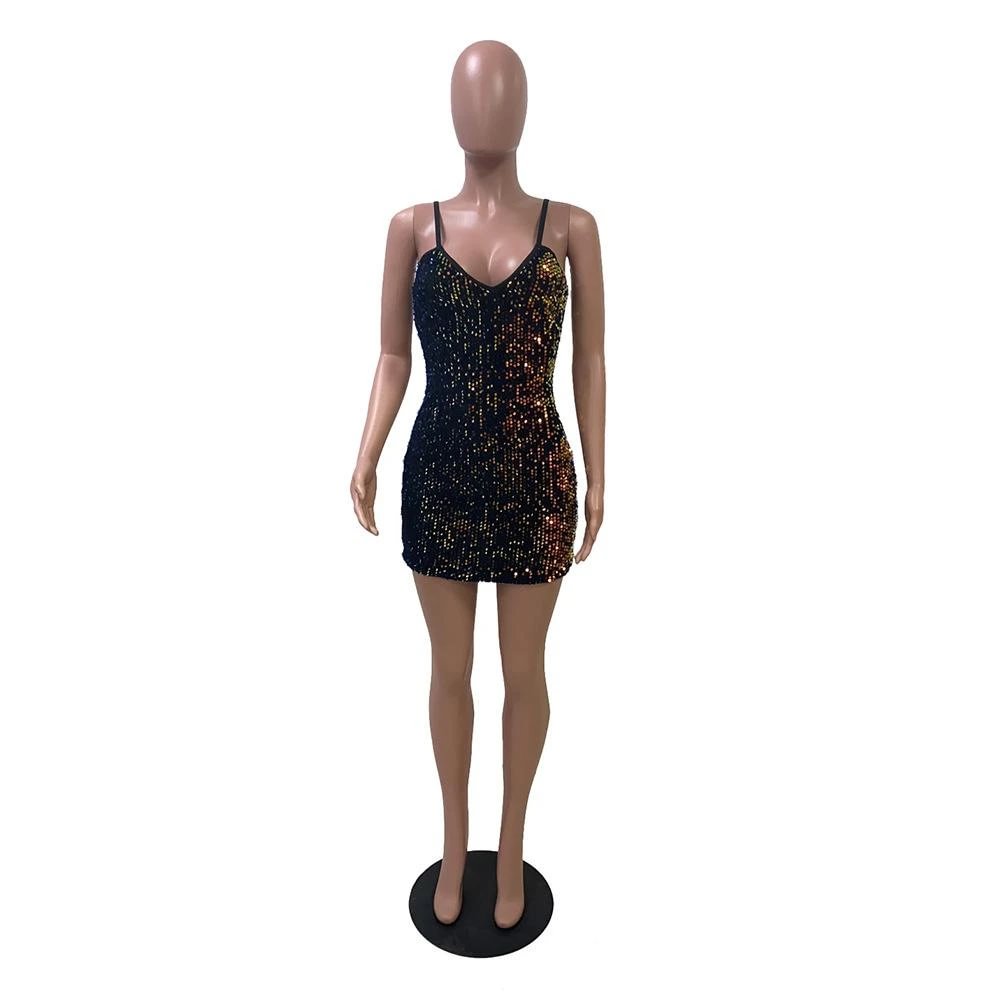 Sexy sling sequin evening dress-zachics