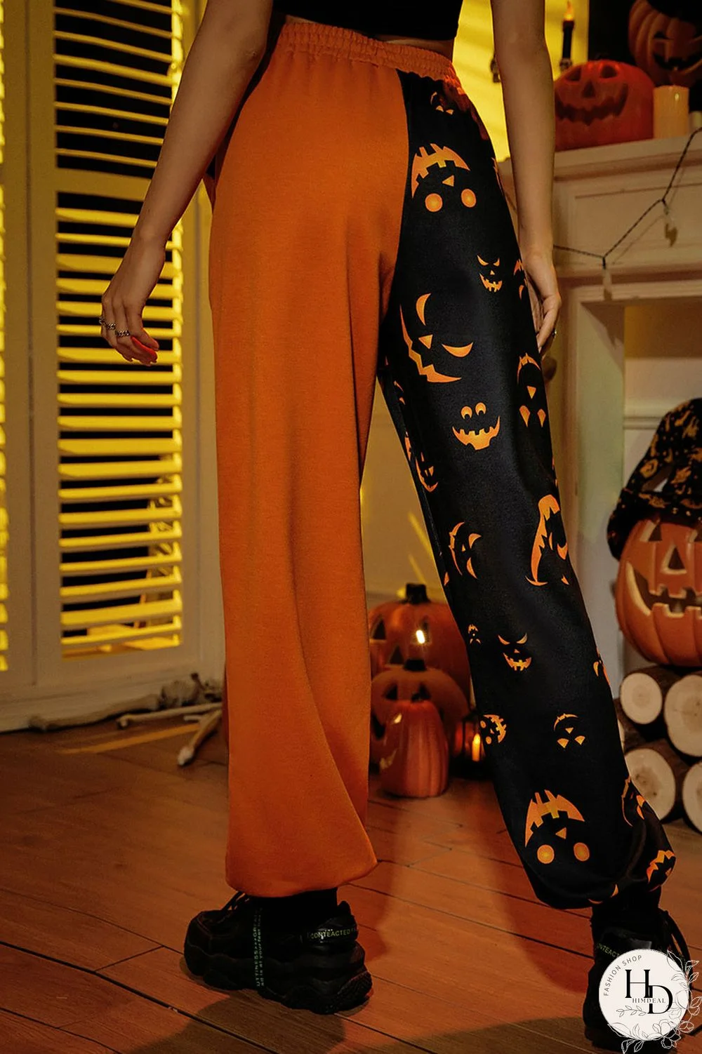 Red Street Print Split Joint Straight High Waist Straight Positioning Print Bottoms