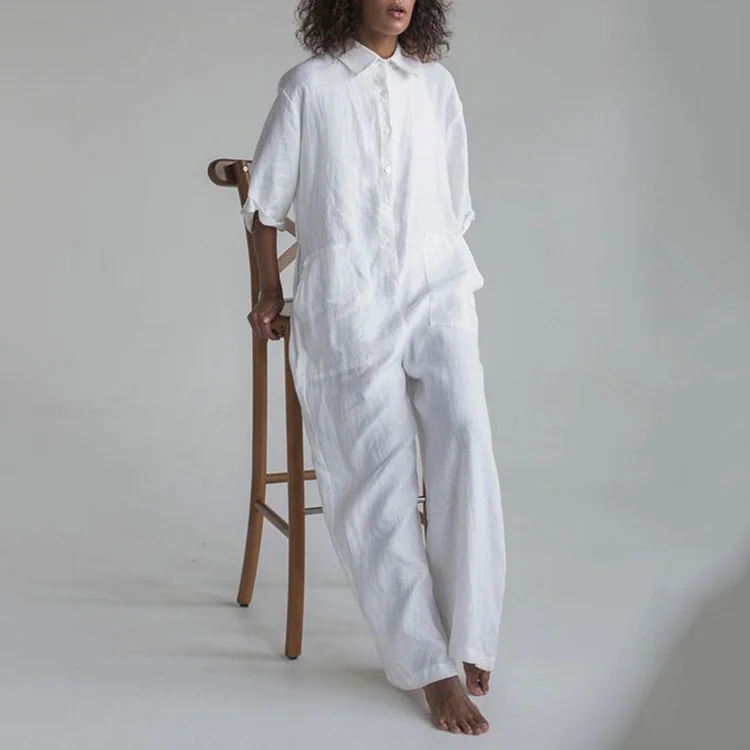 Oversize Utility Lapel Button Up Jumpsuit