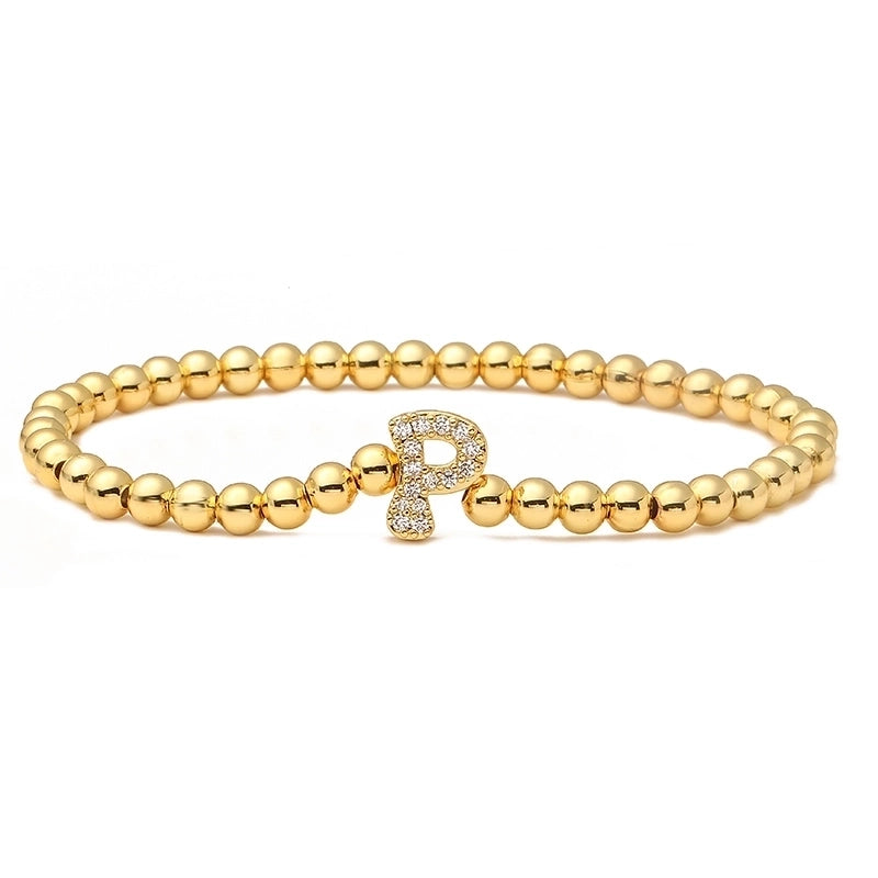 Vintage Style Minimalist Classic Style Letter Copper Zircon 18K Gold Plated Inlay Bracelets