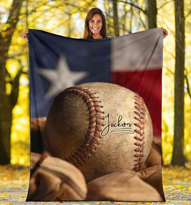 Personalized Baseball Blanket, Baseball Custom Name Number Soft Cozy Blanket | BKKid485