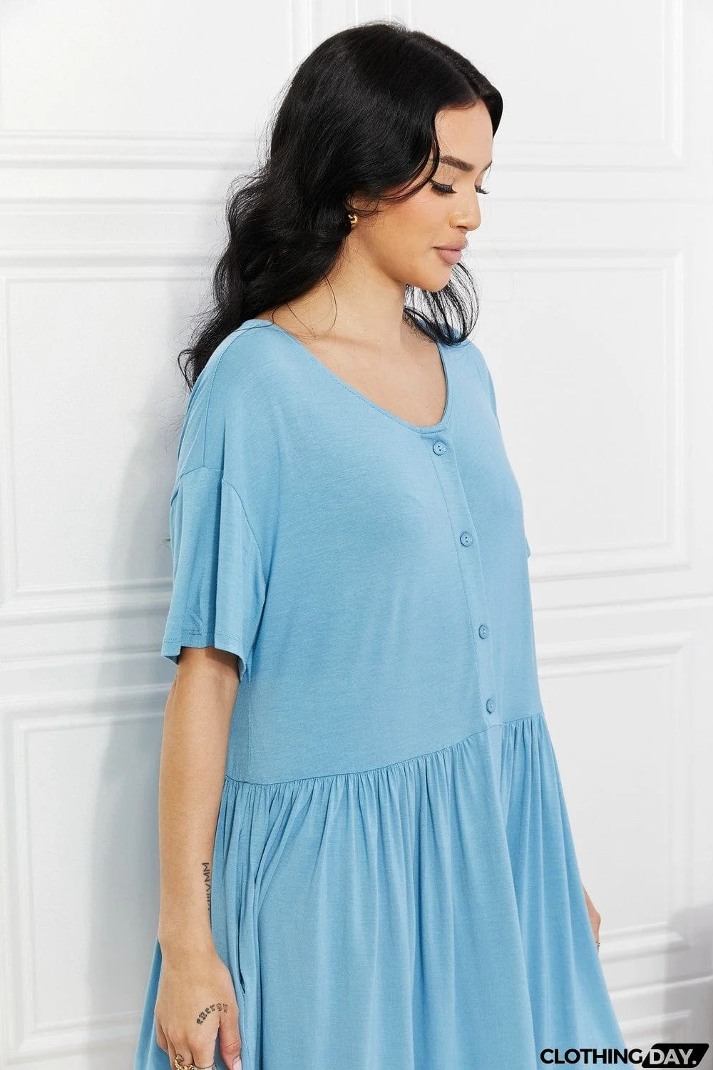 Yelete Full Size Oh Sweet Spring Button Up Flare Dress