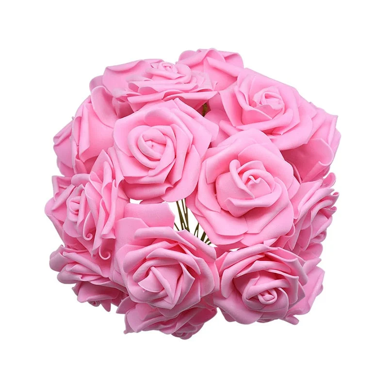 24Pcs/lot Artificial Rose Bouquet Decorative Foam Rose Flowers Bride Bouquets for Wedding Home Party Decoration Wedding Supplies