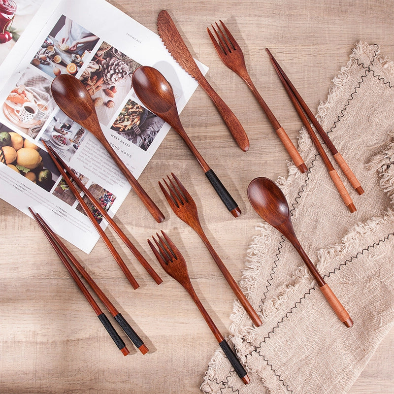 Creative Japanese Tableware Set Phoebe Chopsticks Knife, Fork And Spoon Four-piece Set Wooden Simple Chopsticks And Spoon Set