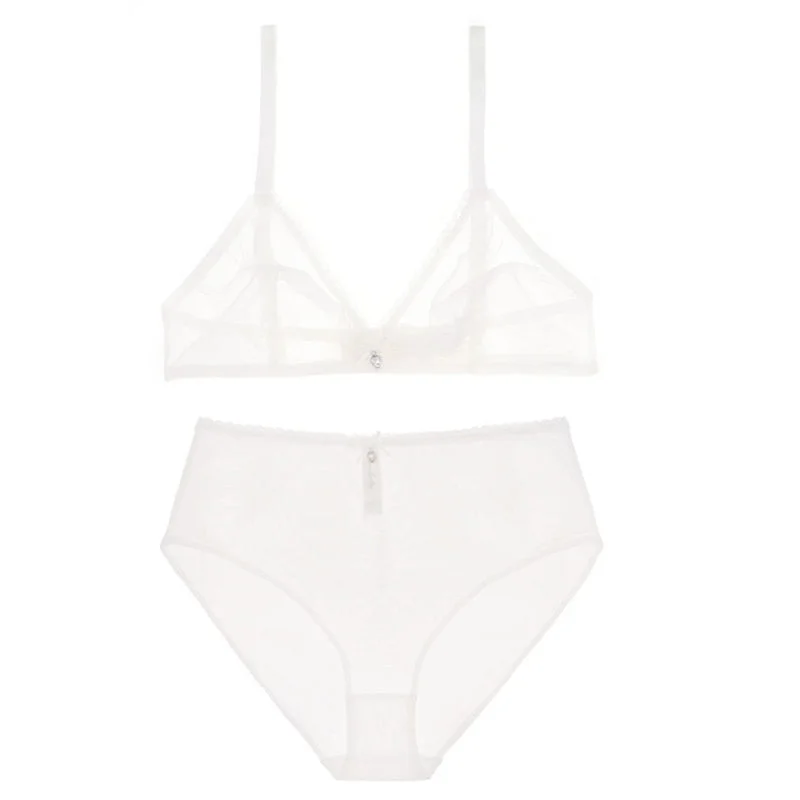 Varsbaby sexy high-waist panties transparent underwear unlined breathable yarn see-through bra set