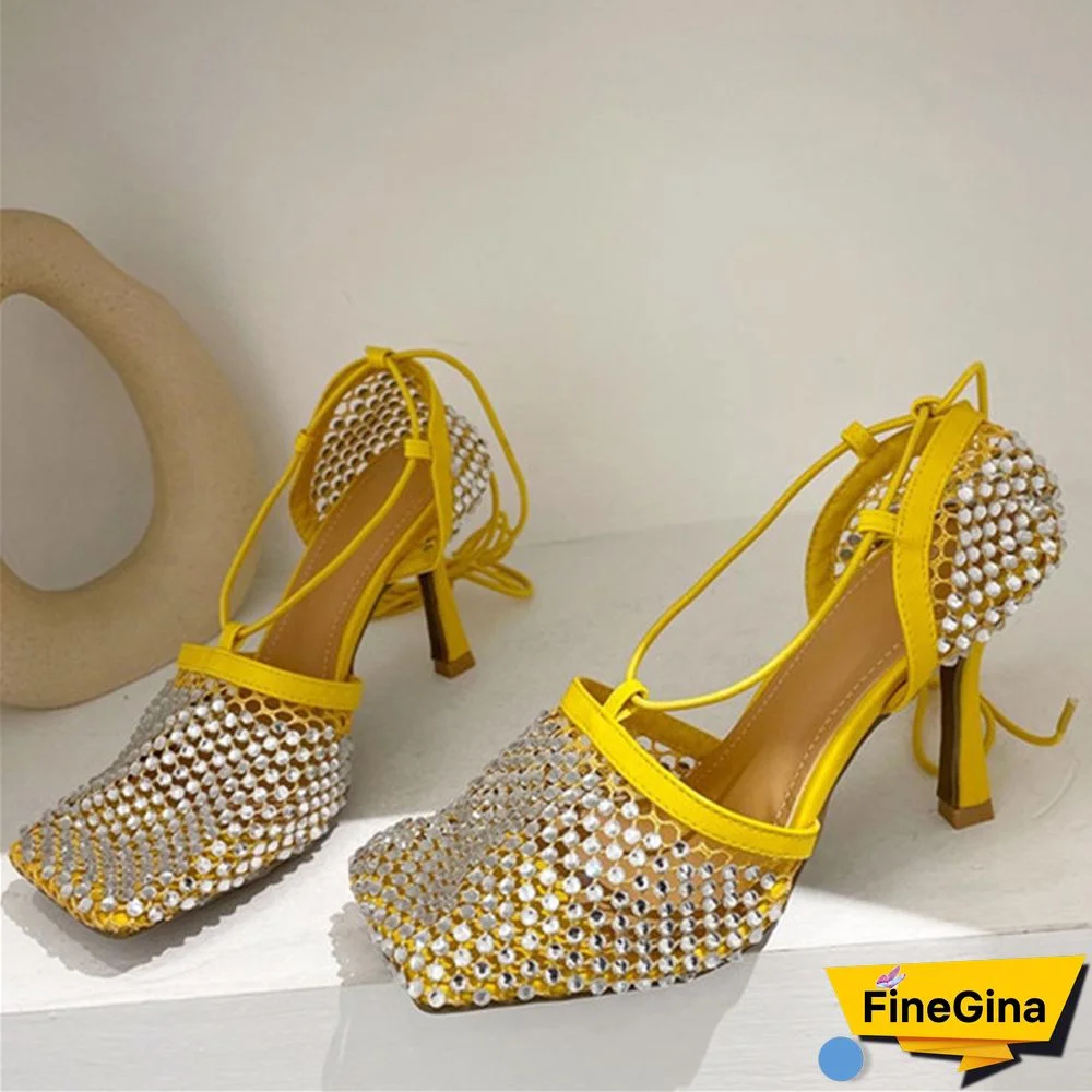 Yellow Fashion Casual Sequins Patchwork Rhinestone Square Out Door Shoes