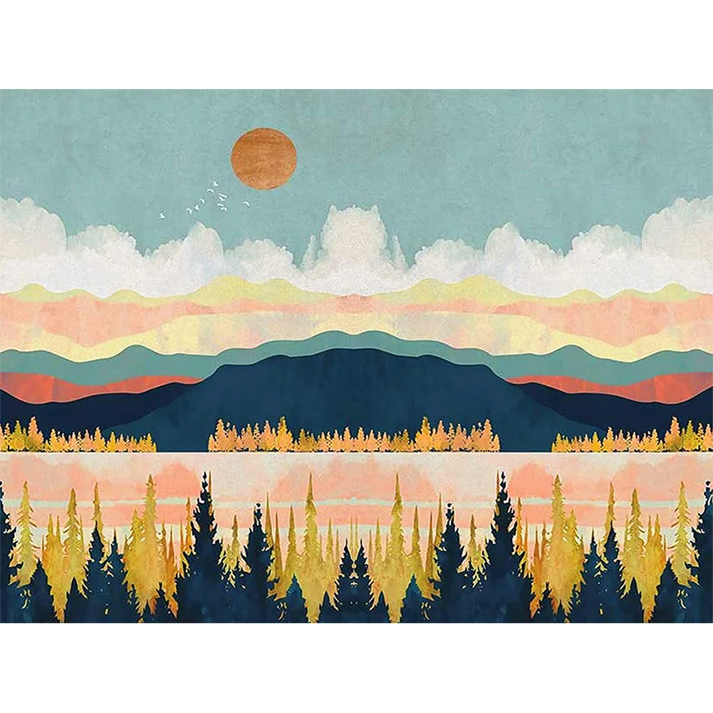 11CT punto de cruz estampado montañas de la puesta del sol (40 * 50cm)