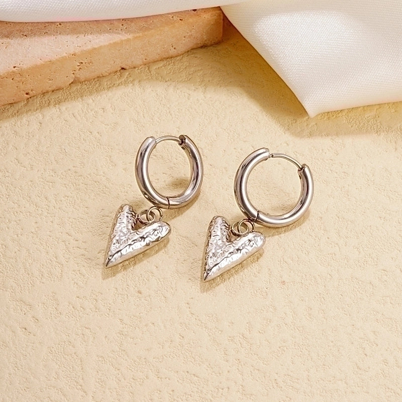 1 Pair Classic Style Heart Shape Plating 304 Stainless Steel K Gold Plated Rhodium Plated Drop Earrings