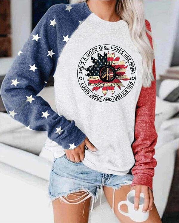 She's A Good Girl Loves Her Mama Loves Jesus And America Too Color Block Top - Chicaggo