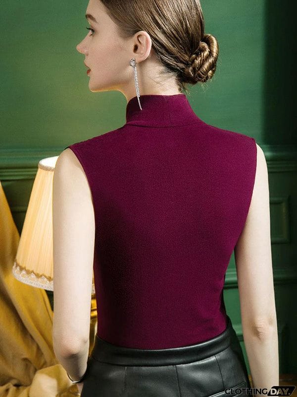 Stylish Selection Skinny Sleeveless Mesh Split-Joint Half Turtleneck Vest Top