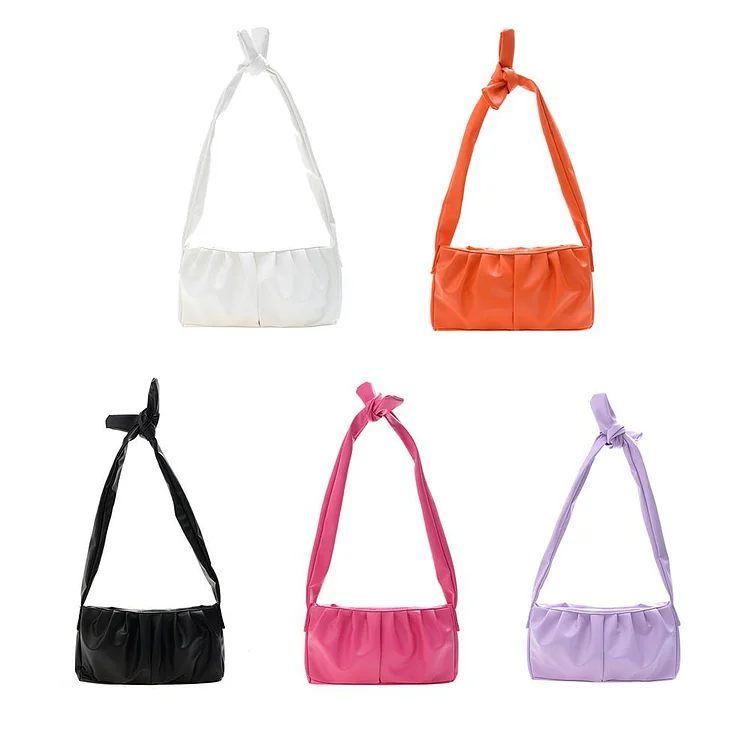 Vintage Women Pleated Pure Color PU Shoulder Underarm Bag Small Handbag-Annaletters