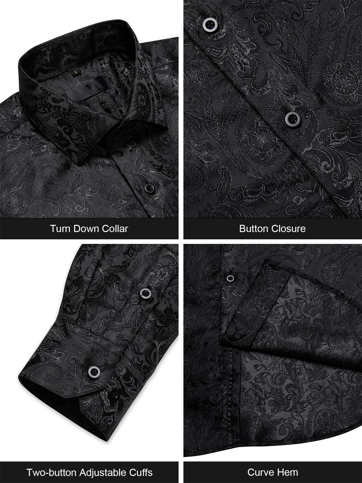 AILISUS Black Men's Paisley Shirt Business Sunscreen Anti-wrinkle Formal Shirt Button Shirt Simple Commuter Men's Summer Tops Casual Longsleeves Casual Soft Fit