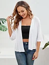 Open Front Solid Cardigan with 3/4 Sleeves, Elegant Spring/Summer Women's Clothing