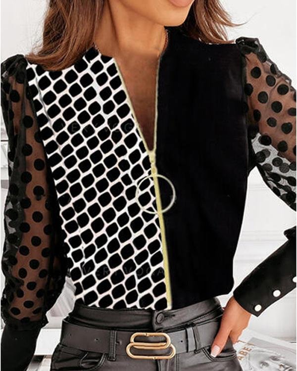 Fashion Color Block Zipper Shirt - Chicaggo