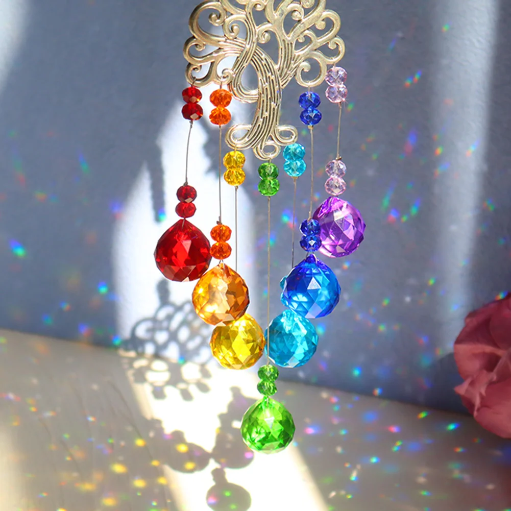 Crystal Windchime Tree of Life Light Catcher Ball Home Pendant (Multicolor)