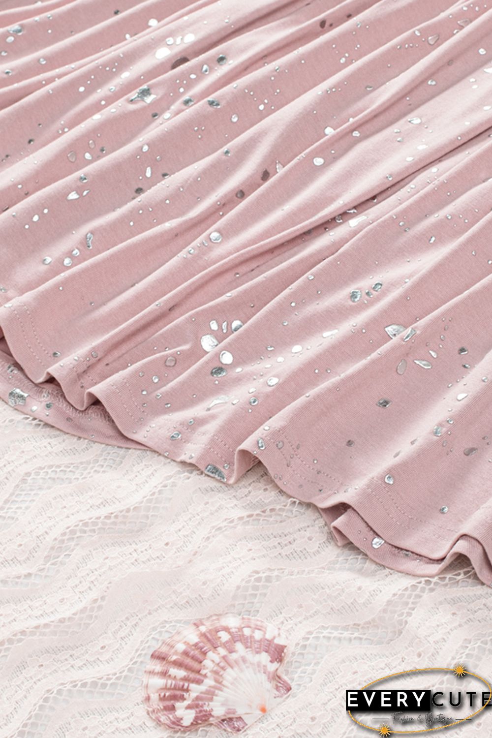 Pink Foil Splatter Drops Ruffled Flowy Tank