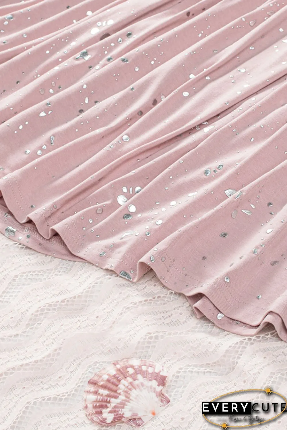 Pink Foil Splatter Drops Ruffled Flowy Tank