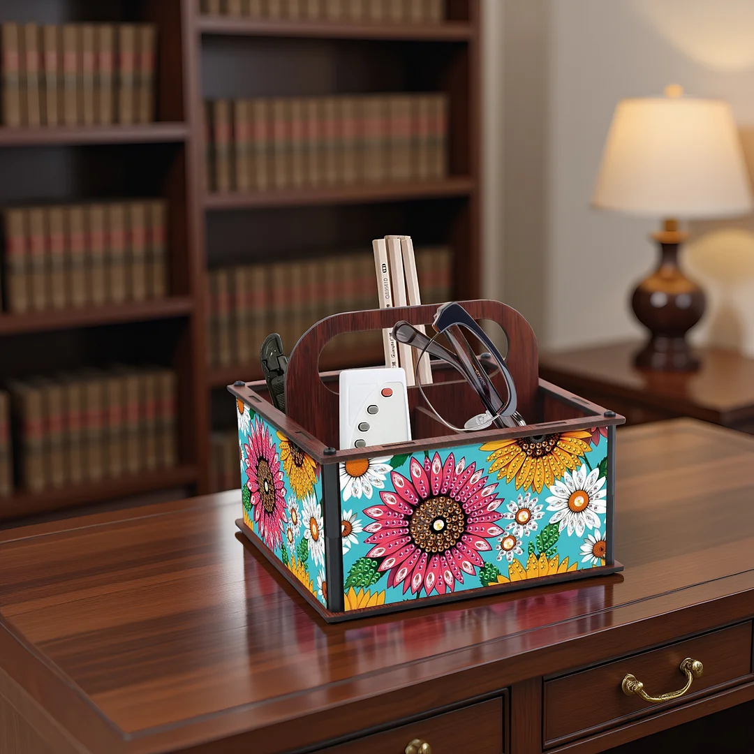 DIY Flower Wooden Diamond Painting Handheld Storage Box Kit Tabletop Art Decor