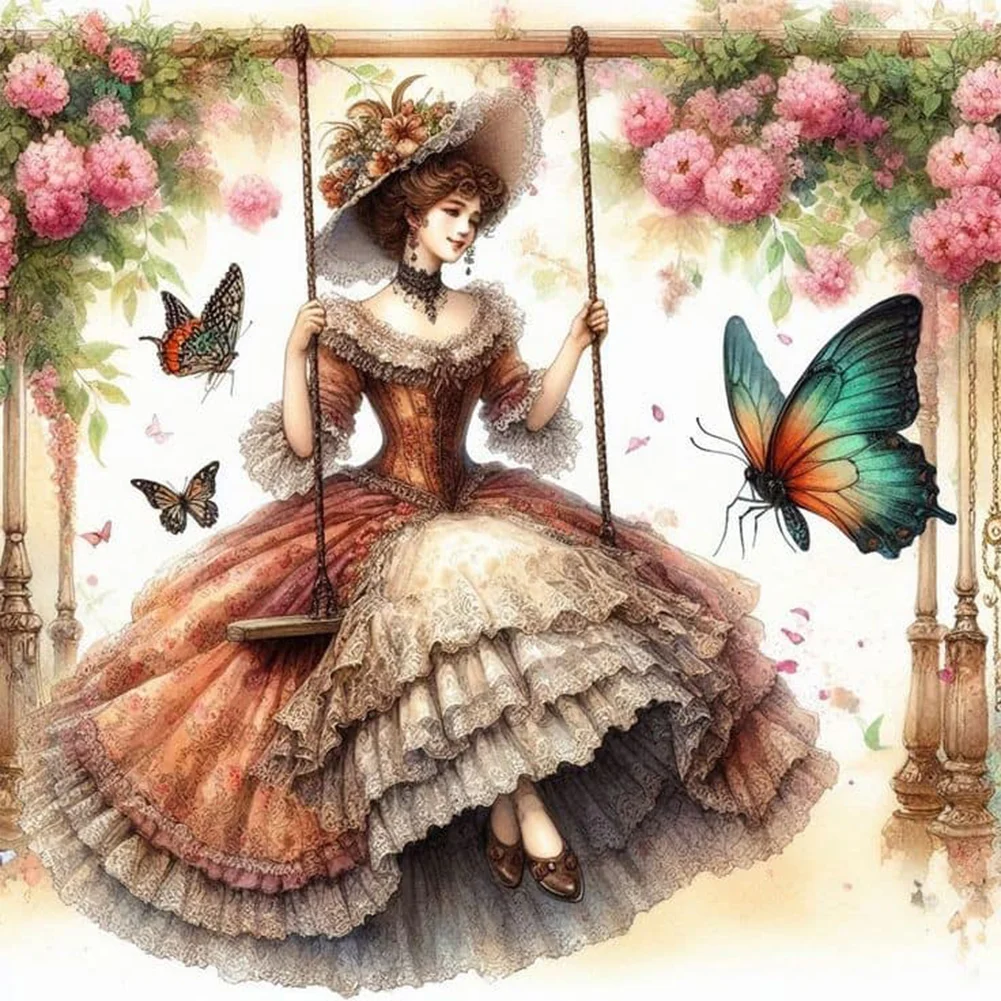 Diamond Painting - Full Round Drill - Swing Lady(Canvas|30*30cm)