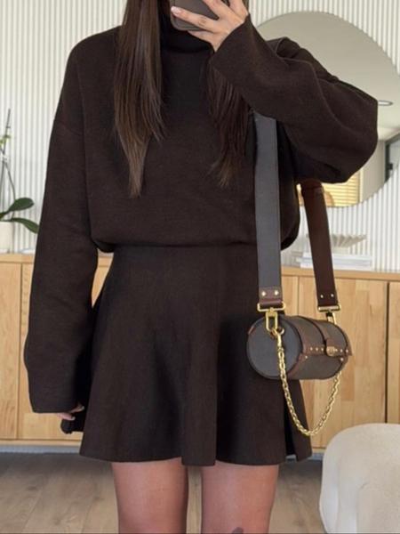 Women's Casual Half-High Neck Long Sleeve Knit Dress, Plain Color Loose-Fitting Sweater Dress, Fall & Winter Fashion Women's Casual Half-High Neck Long Sleeve Knit Dress, Plain Color Loose-Fitting Sweater Dress, Fall & Winter Fashion