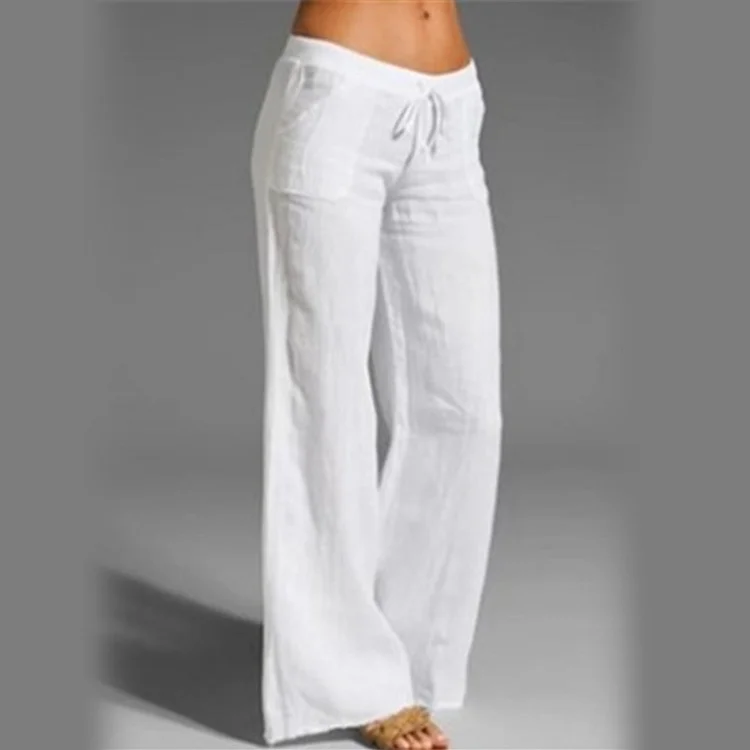 Summer Oversized Wide Leg Pants Women Vintage Cotton Linen Palazzo Fashion Long Trousers Casual Elastic Waist Solid Pantalon 5XL VangoghDress