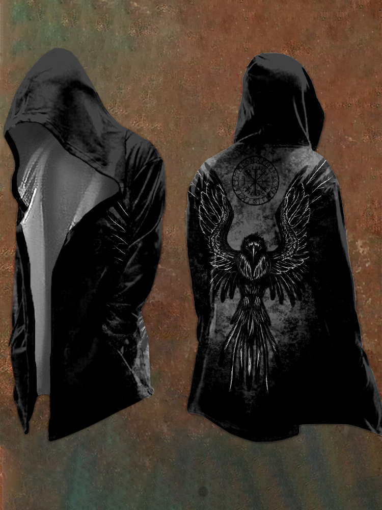 Viking Raven And Vegvisir Graphic Hooded Coat / Rvogue / Rvogue