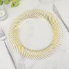 10 Pack | 9" Clear / Gold Swirl Rim Plastic Dinner Plates, Round Disposable Party Plates