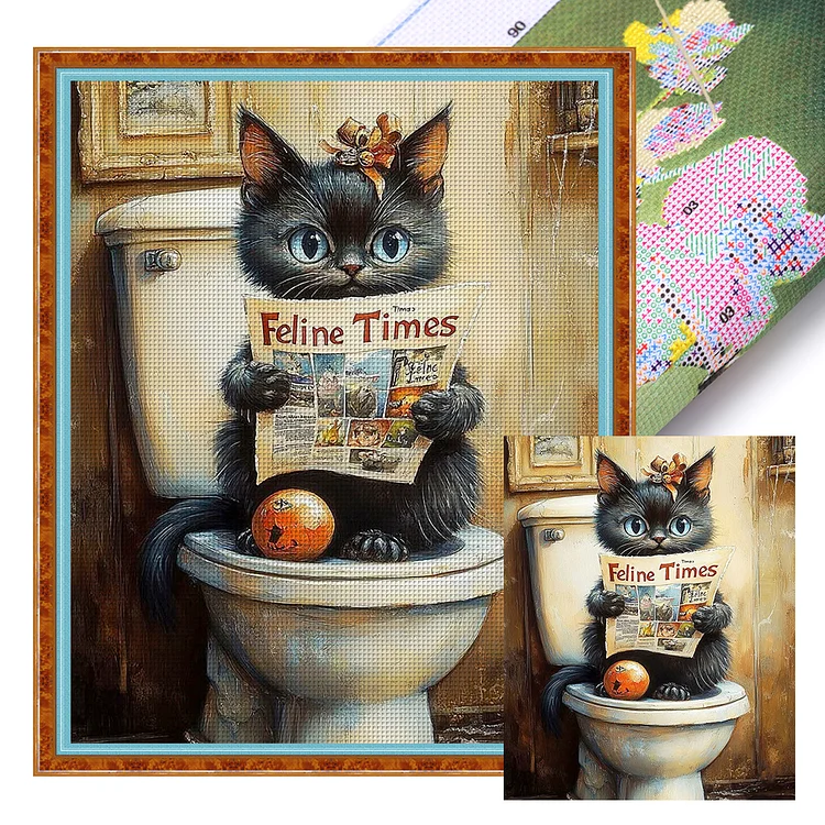 【Huacan Brand】Vintage Black Cat (40*50cm) 11CT Stamped Cross Stitch gbfke