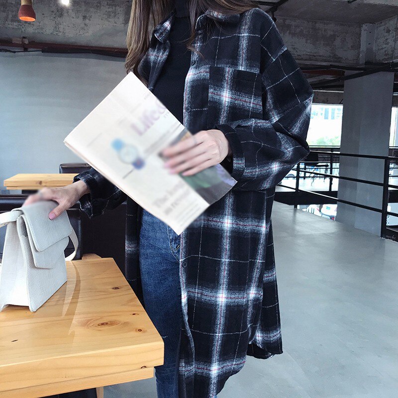 Plaid Shirts Cardigan Retro Casual Loose Long-Sleeved Single-breasted Blouses Tops