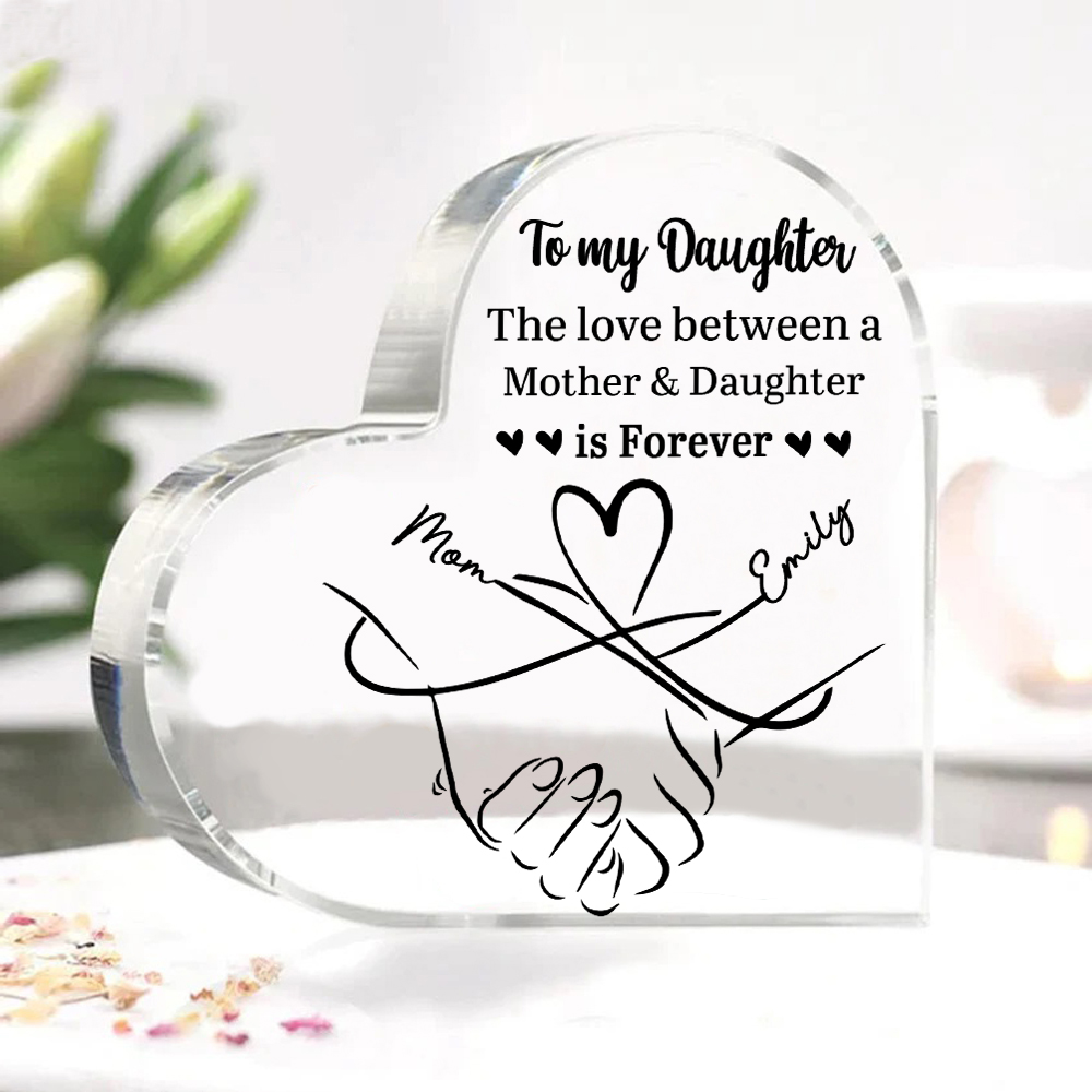 Personalised Text Acrylic Heart Keepsake Custom 2 Names Holding Hands Ornament - The Love Between A Mother & Daughter is Forever-Jessemade AU