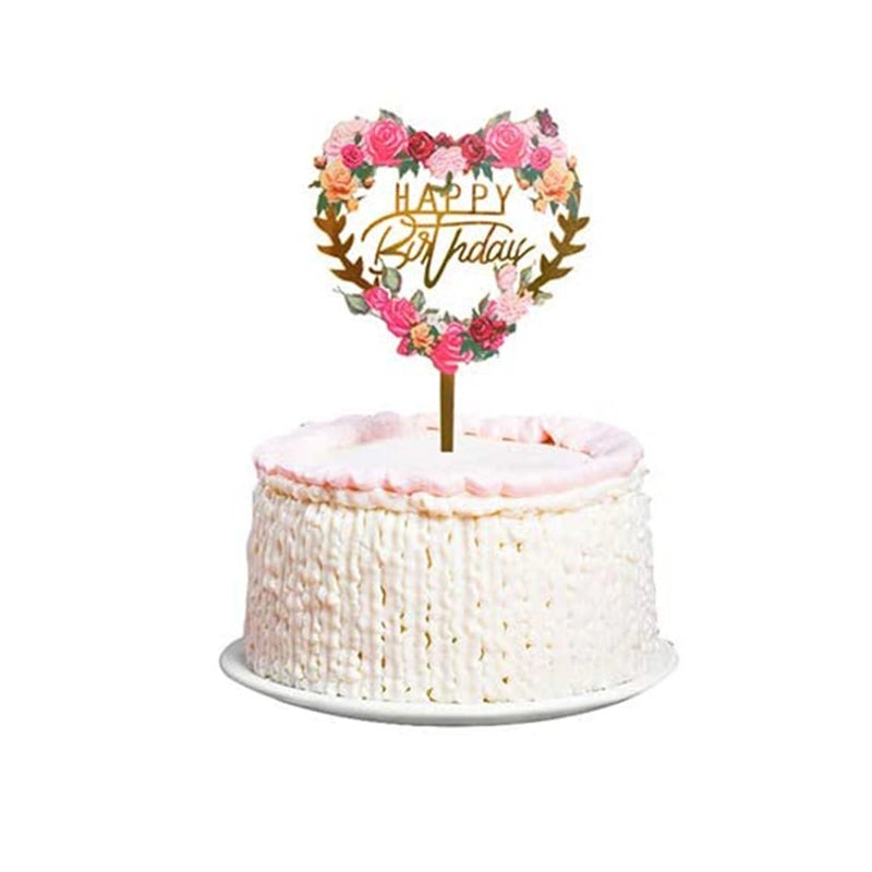 Acrylic Cake Topper Ins Style Floral Uv Color Printing Happy Birthday Dessert Decoration Plugin