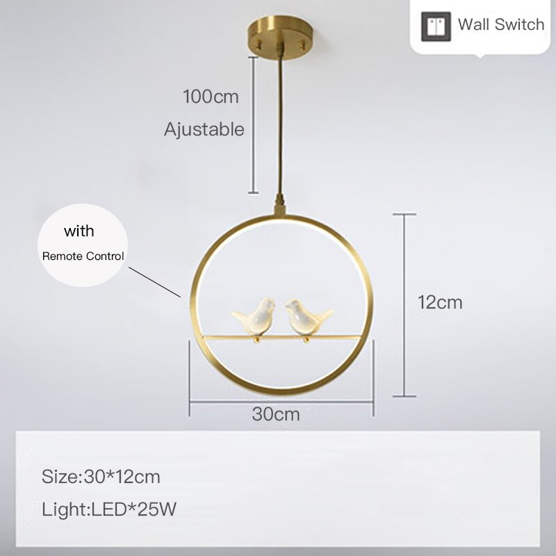 Modern Minimalist Led Pendant Lights Creative Bird Chandelier Restaurant Hanging Light Copper Bedroom Bedside Aisle Indoor Lamps