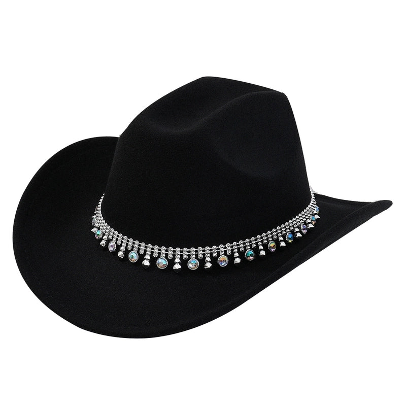 Men’s And Women’s Neutral Style Cowboy Hat Party Hat Colorful Round Gemstone Exquisite Belt Festival Performance