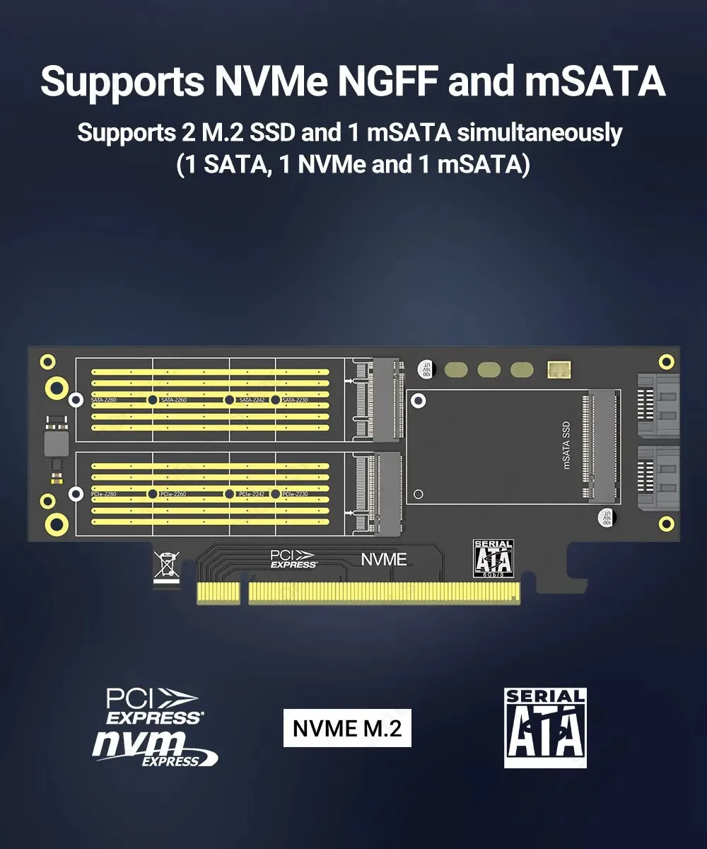 JEYI Adattatore Dual M.2 PCIe 4.0 Per SSD NVMe E SATA A PCIe 3.0/4.0 X8/x16 - Foto 3