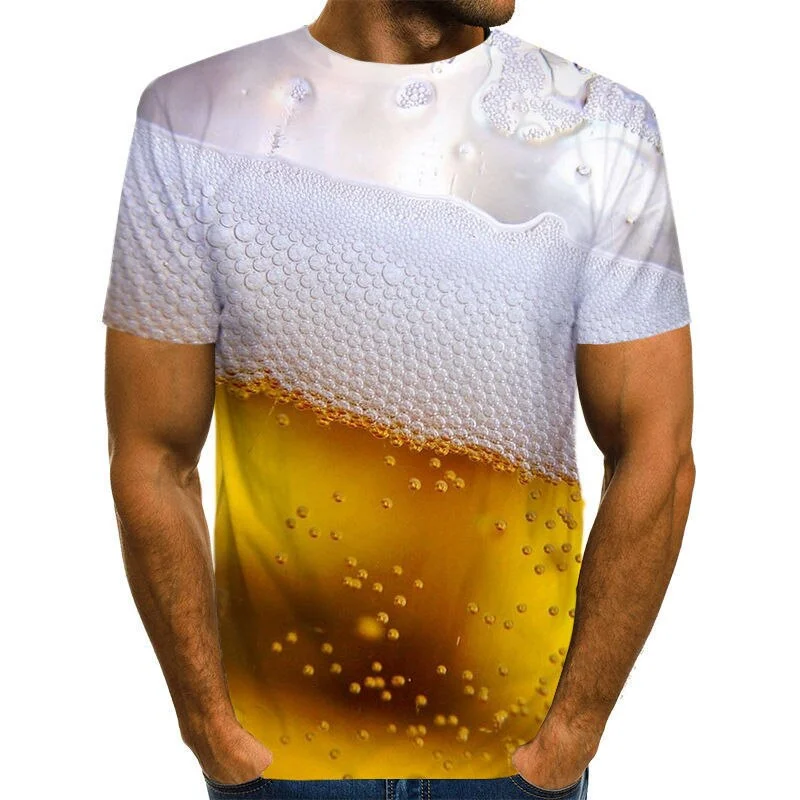 Beer Printed Men T-shirt Summer Funny Soda Cola 3D Print Tees Shirt Novelty  O-neck Short Sleeve Male Tops Tshirt Plus Size
