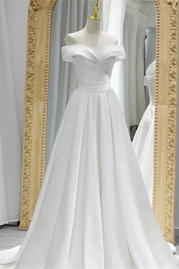 Gorgeous White Off-The-Shoulder Sweetheart Evening Dress A-Line With Lace-Up ED0374