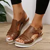 Gioiacombo&trade; Sandali con zeppa con fibbia stile romano da donna