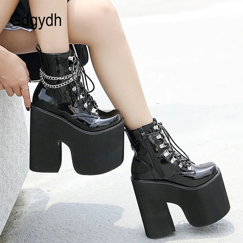 Gdgydh Height 17cm Nightclub Stage Ankle Booties Women Extreme Thick Platform Heel Gothic Punk Shoes Girls Sexy Chain Party Boot